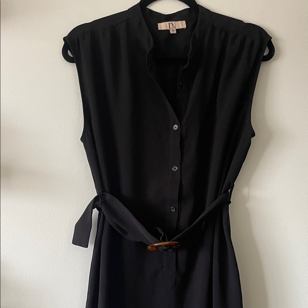 Chic Black Button-Down Mini Dress- Medium - image 2